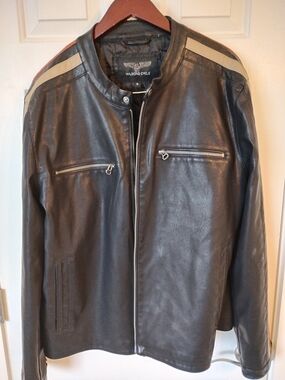 Wilsons Cycle Moto Jacket XL Black Faux Leather w/ Harley-Davidson Back Patch
